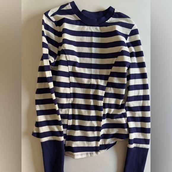 Maeve Anthropologie Navy and white striped long sleeve top #stripes - Picture 3 of 5